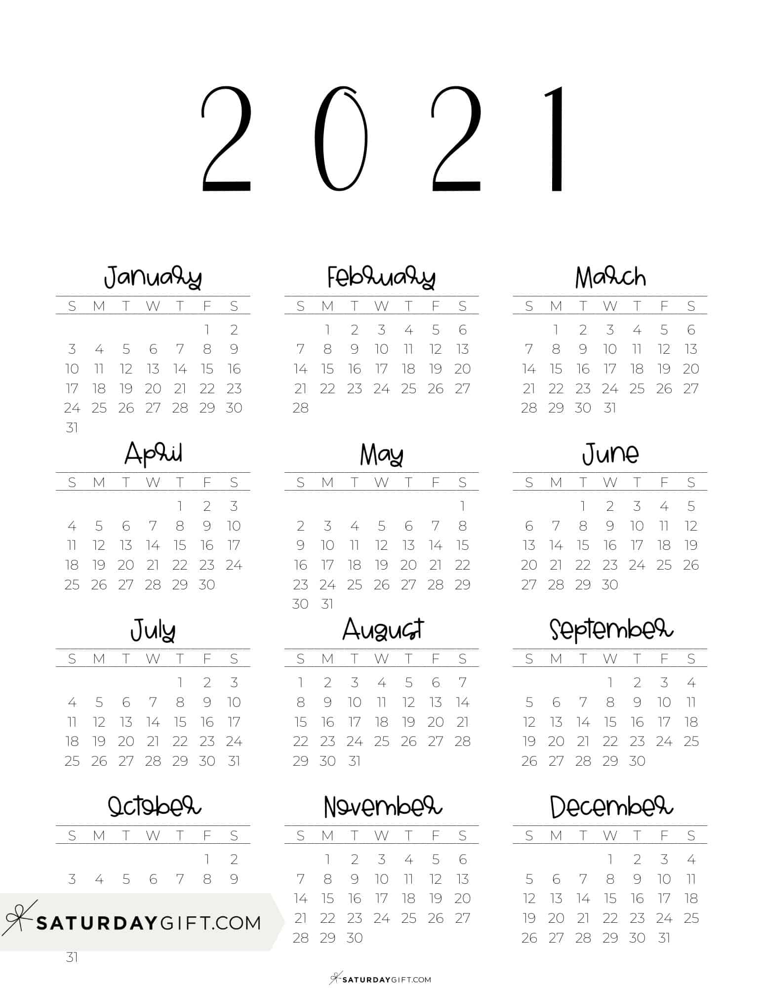 2021 Calendar Printable - Cute & Free 2021 Yearly Calendar Templates