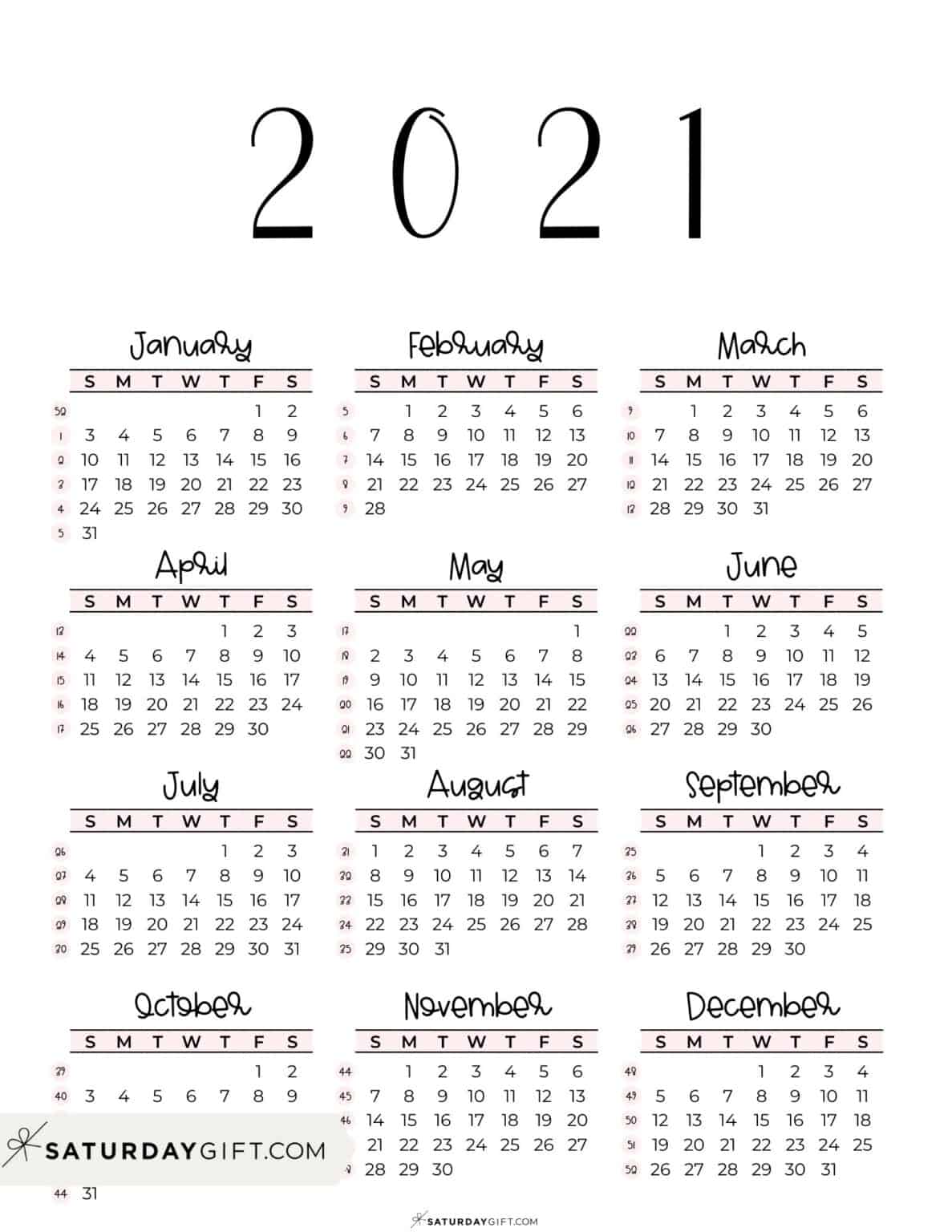 2021 Calendar Printable - Cute & Free 2021 Yearly Calendar Templates