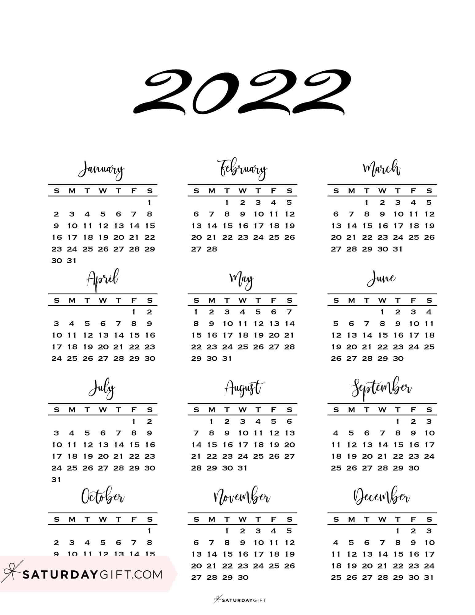 2022 Calendar Printable - Cute & Free 2022 Yearly Calendar Templates