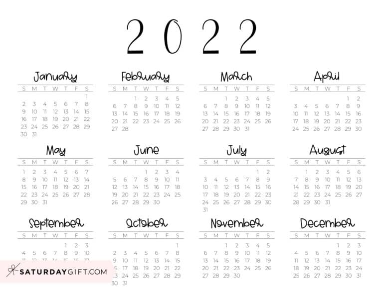 2022 calendar printable cute free 2022 yearly calendar templates