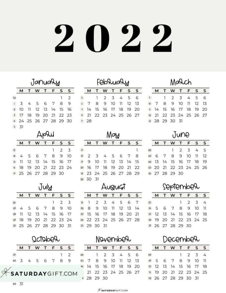 2022 calendar printable cute free 2022 yearly calendar