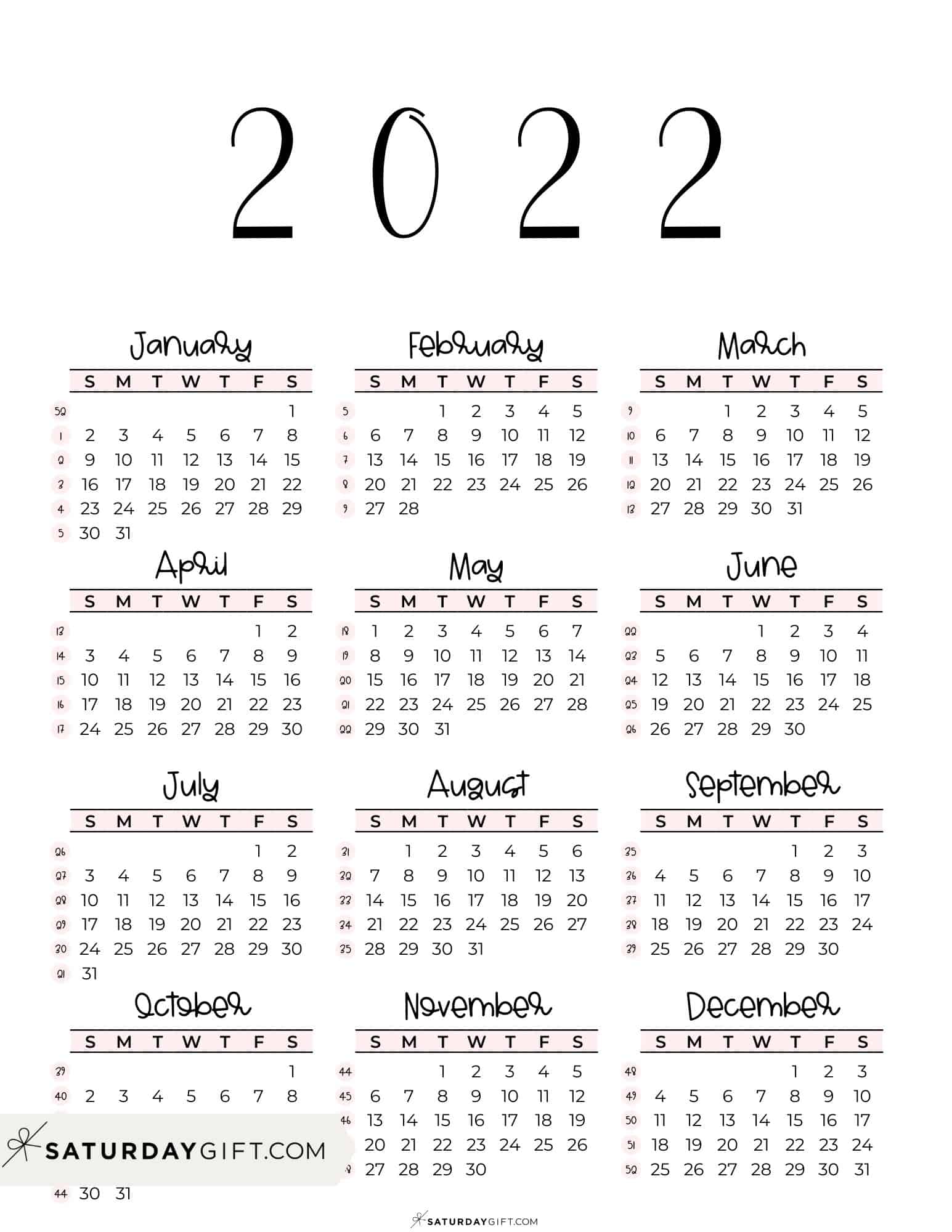 2022 calendar printable cute free 2022 yearly calendar templates
