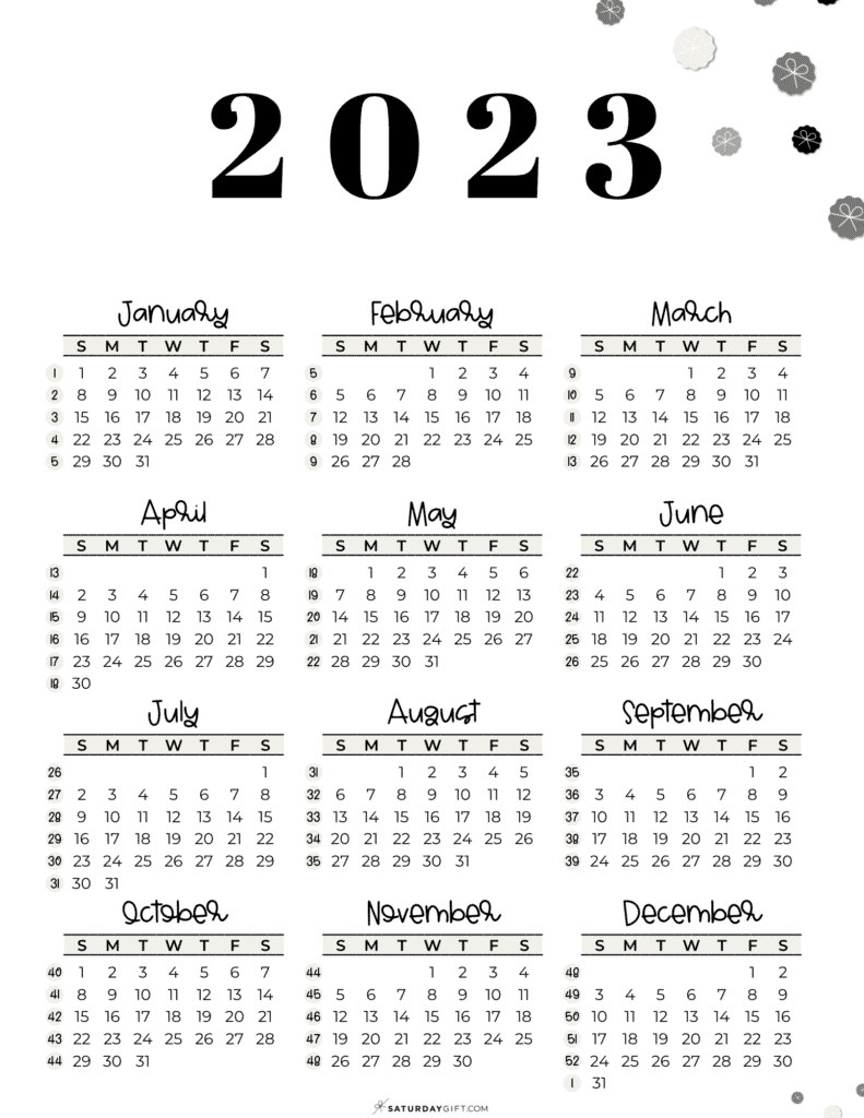 2023 Calendar Template Week Numbers 2023 Sunday Starting Weeks SaturdayGift 791x1024 