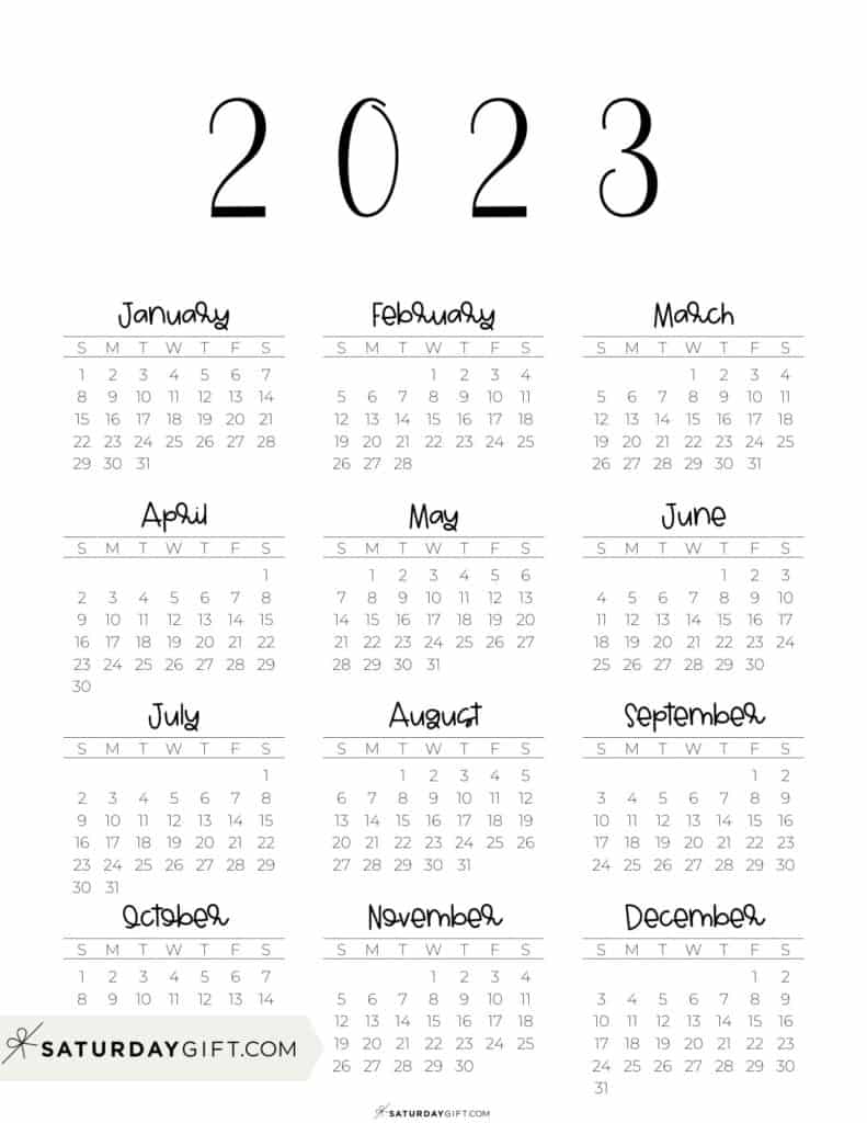 2023 Calendar Printable Cute Free 2023 Yearly Calendar Templates 2023 