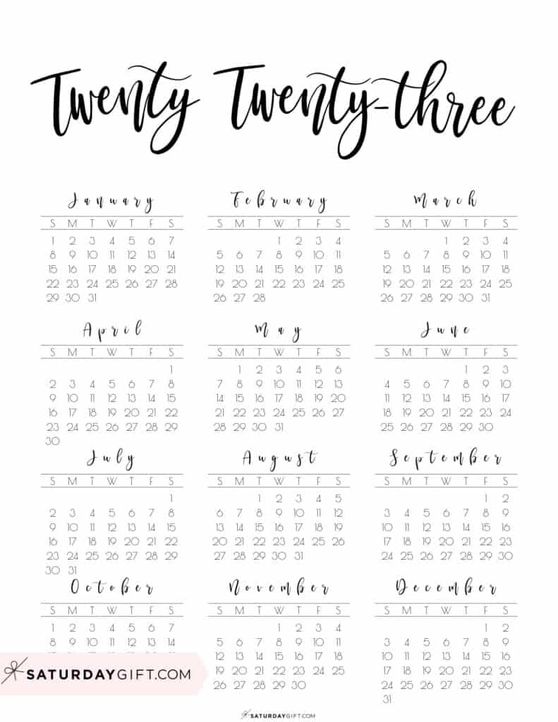 2023 calendar printable cute free 2023 yearly calendar templates