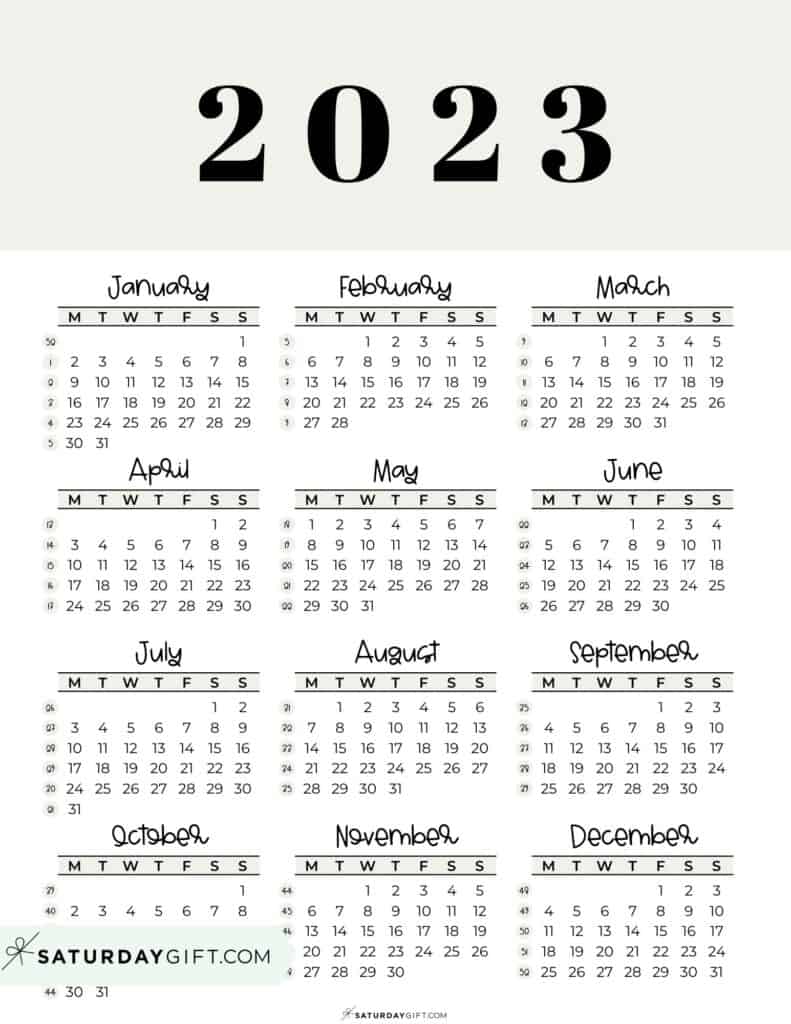 2023 Calendar Printable Cute Free 2023 Yearly Calendar Templates 2023 
