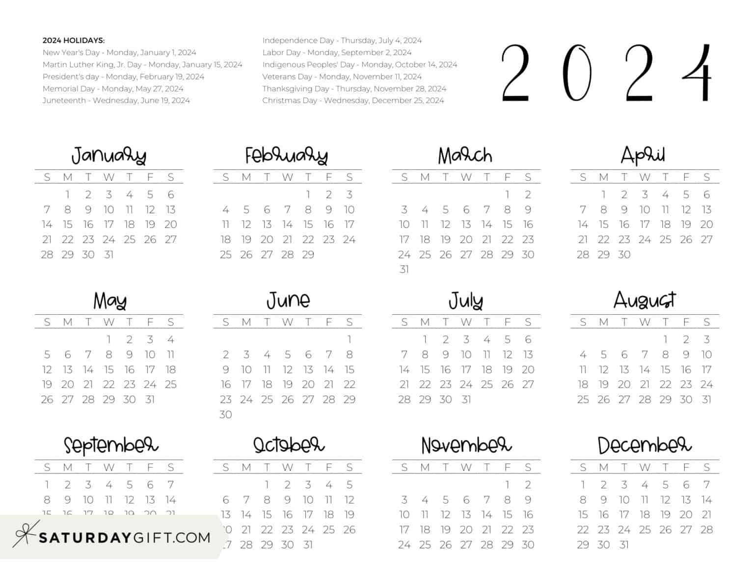 2024 Calendar Printable Cute Free 2024 Yearly Calendar Templates