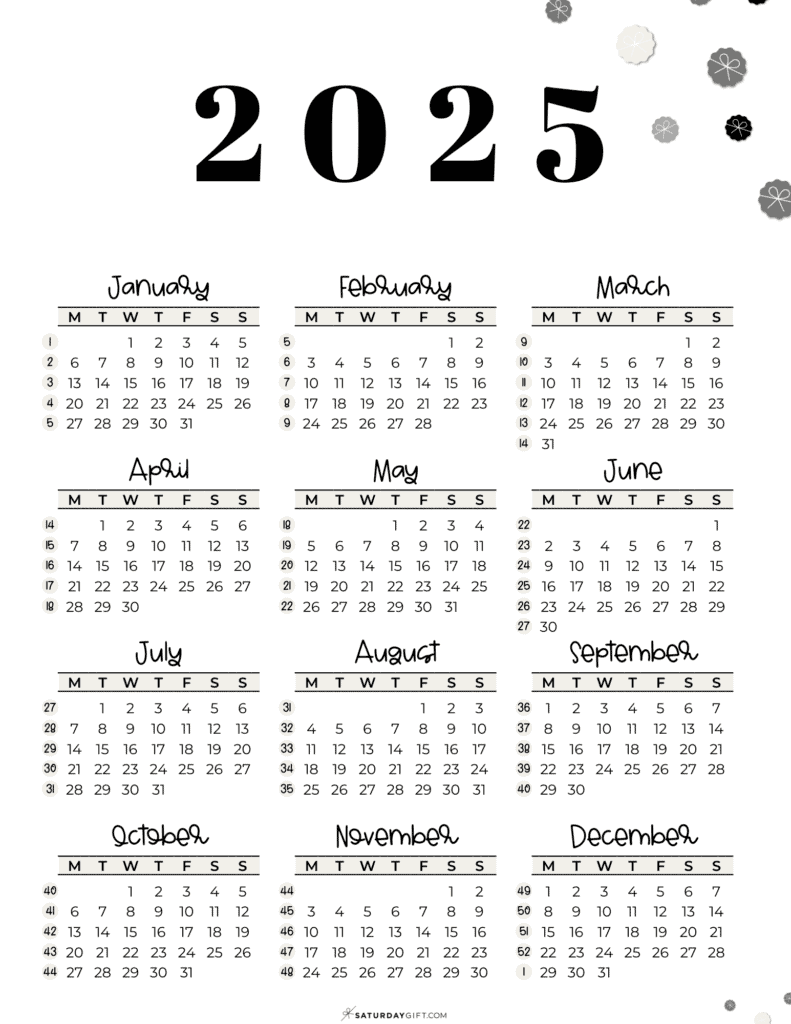 2025 Calendar with week numbers - Monday-starting weeks