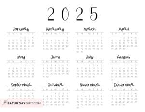 2025 year at a glance Calendars - 37 Cute and Free PDFs