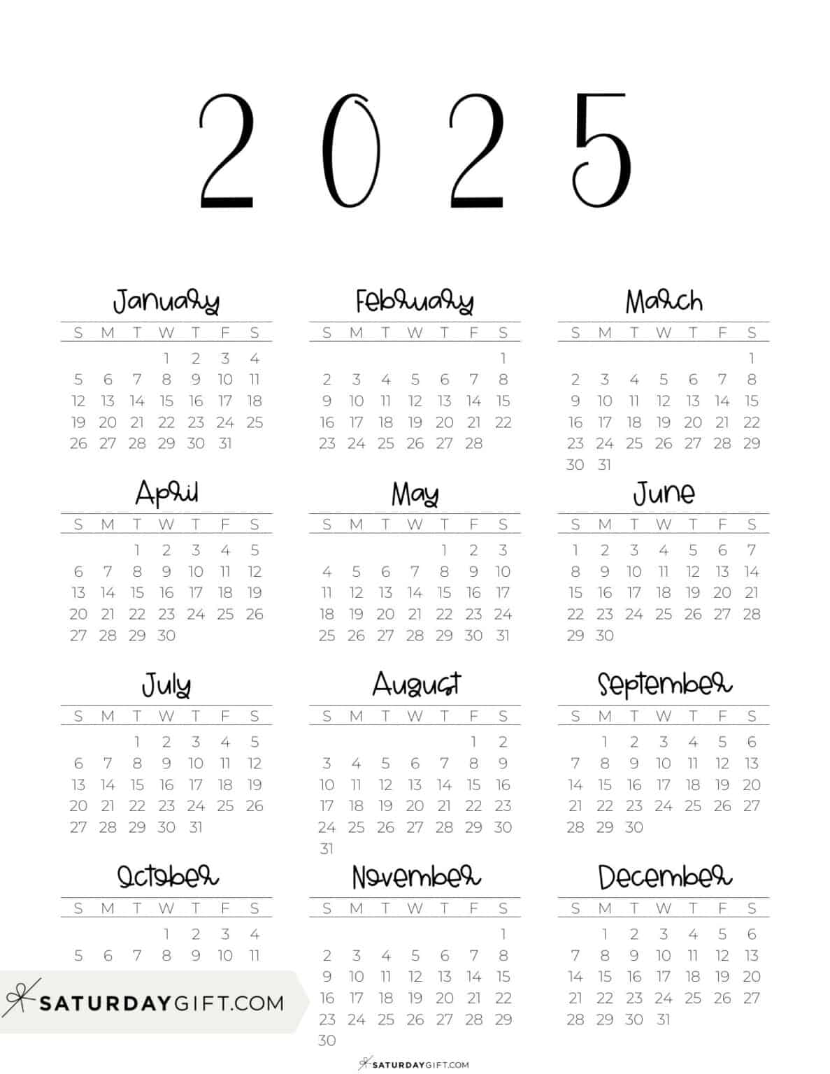 2025 Year At A Glance Calendars 37 Cute And Free PDFs