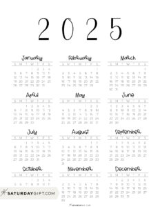 2025 year at a glance Calendars - 37 Cute and Free PDFs