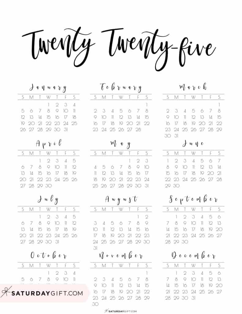 2025 Calendar Printable - 18 Cute & Free 2025 Yearly Calendar Templates