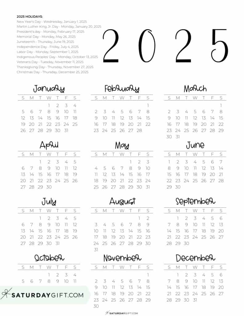 2025 Calendar Printable - 18 Cute & Free 2025 Yearly Calendar Templates