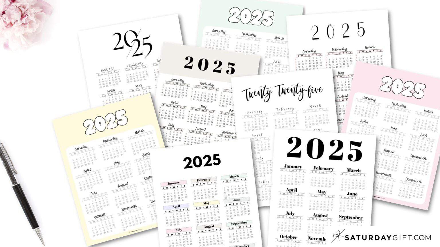 2025 year at a glance Calendars - 37 Cute and Free PDFs