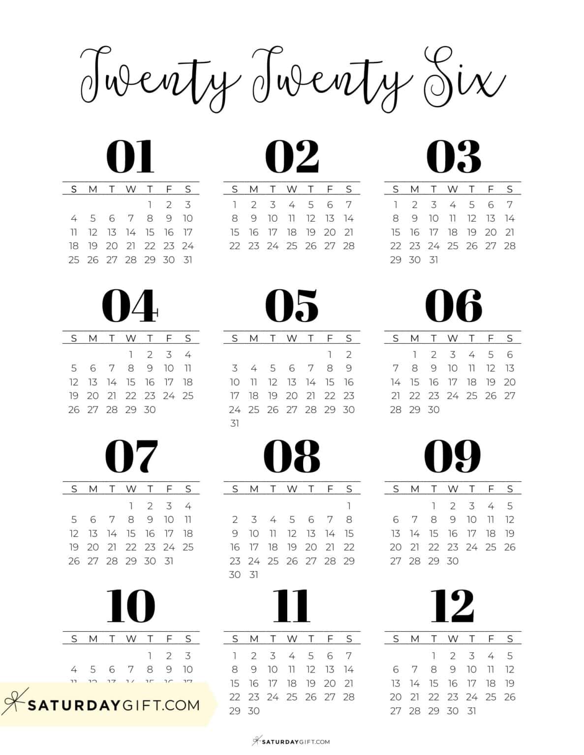 2026 Yearly Calendar Printable 35 Cute & Free 2026 Annual Calendars