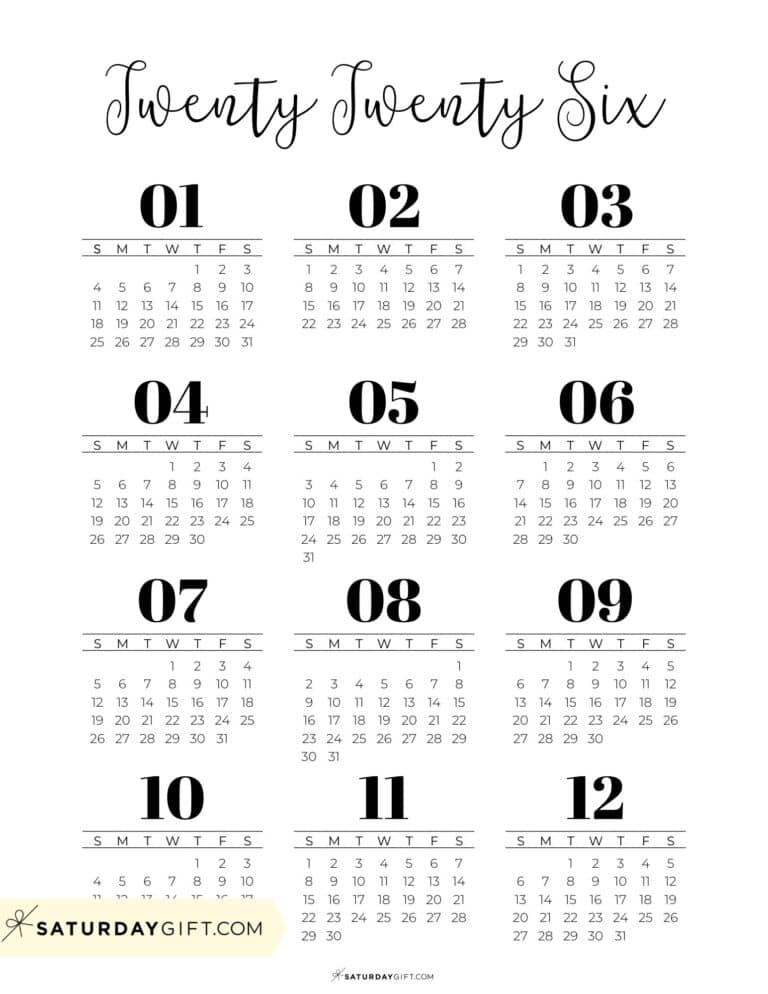 2026 Yearly Calendar Printable 35 Cute & Free 2026 Annual Calendars