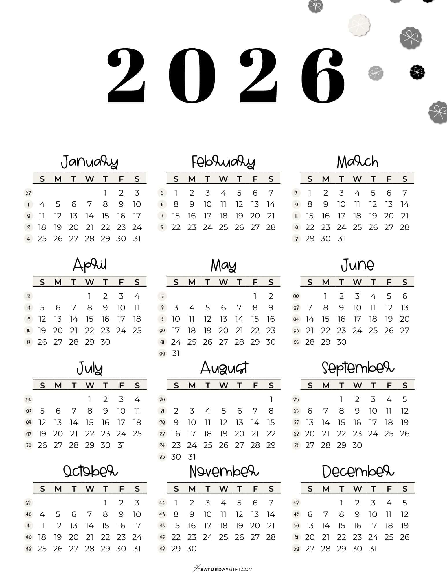 Week numbers for 2026 what week is it saturdaygift