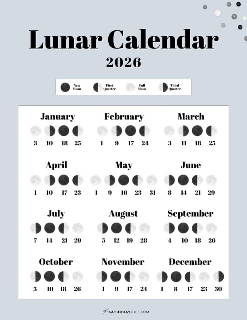 2026 Lunar Calendar Free Printable Gray