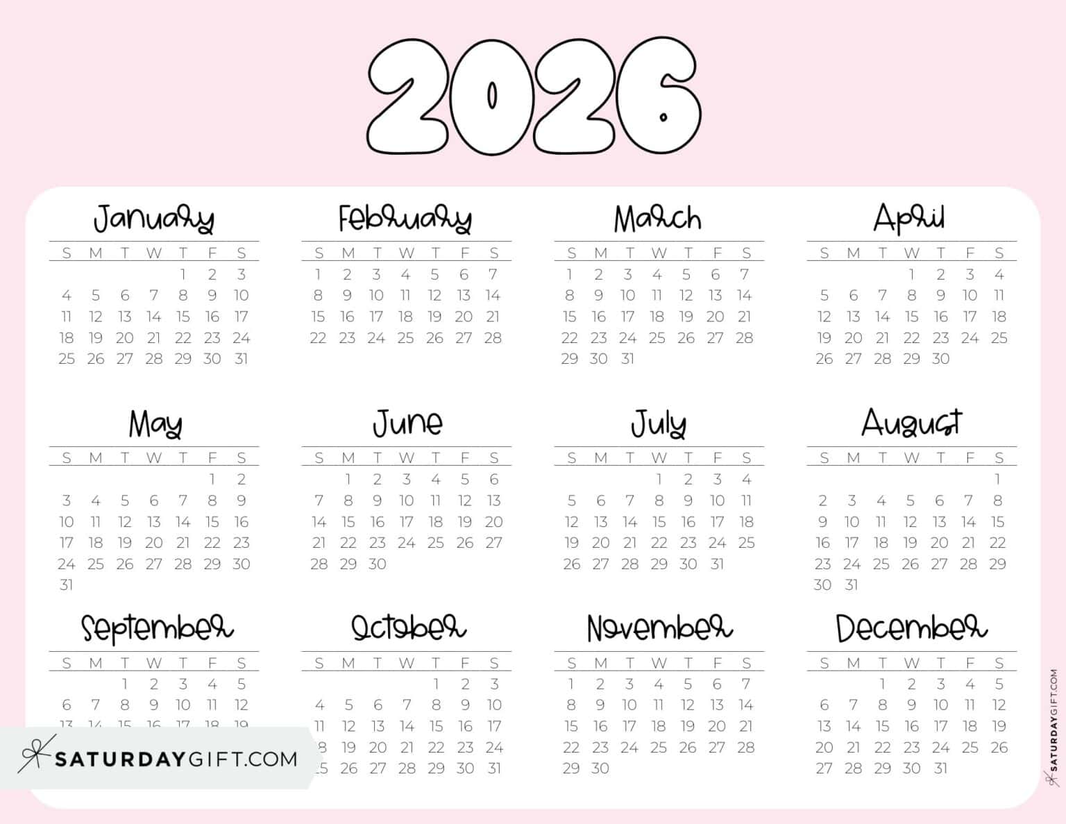 2026 Yearly Calendar Printable 35 Cute & Free 2026 Annual Calendars