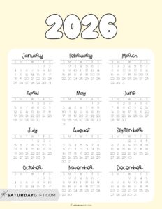 2026 Yearly Calendar Printable - 17 Cute &amp; Free 2026 Annual Calendars