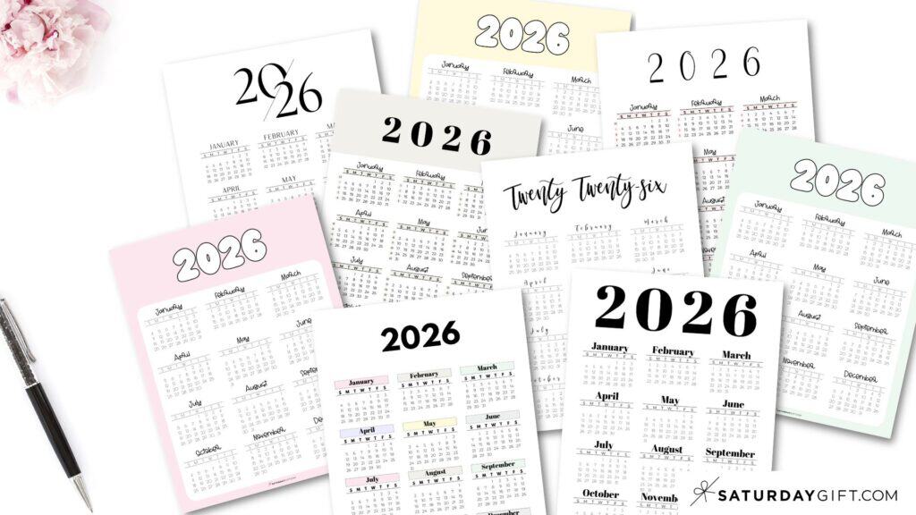 2026 Yearly calendars vertical templates