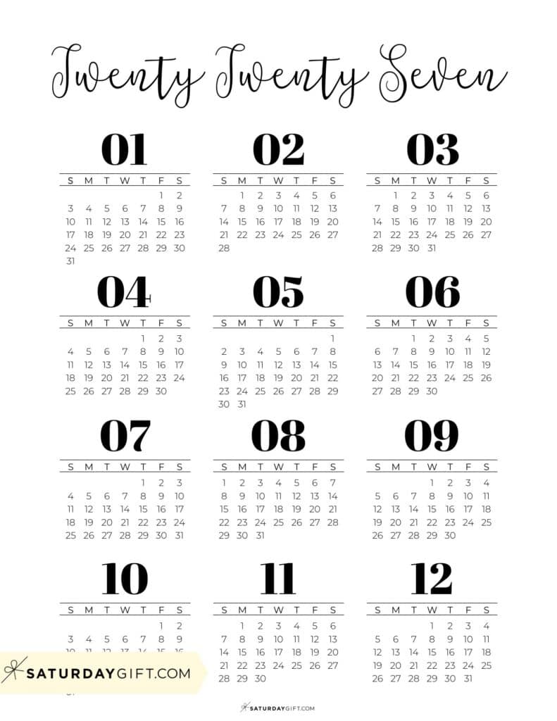 2027 Annual Calendar Template Printable PDF