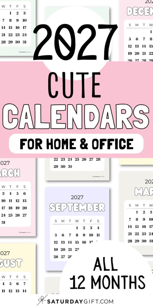 2027 Cute Calendars for Home & Office - All 12 Months | SaturdayGift