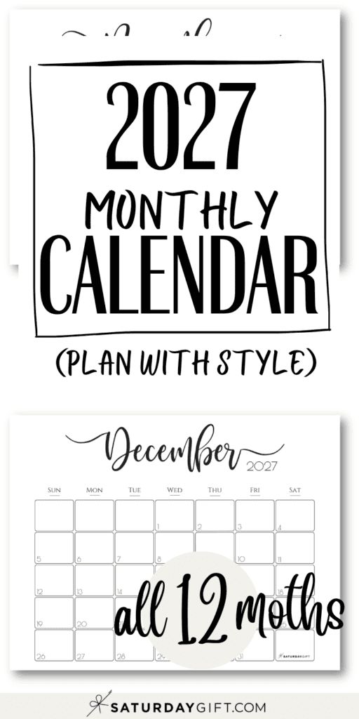 2027 Monthly Calendar - Plan WIth Ease SaturdayGift