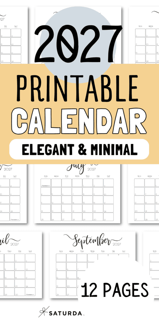 2027 Printable Calendar - Elegant & Minimal | SaturdayGift
