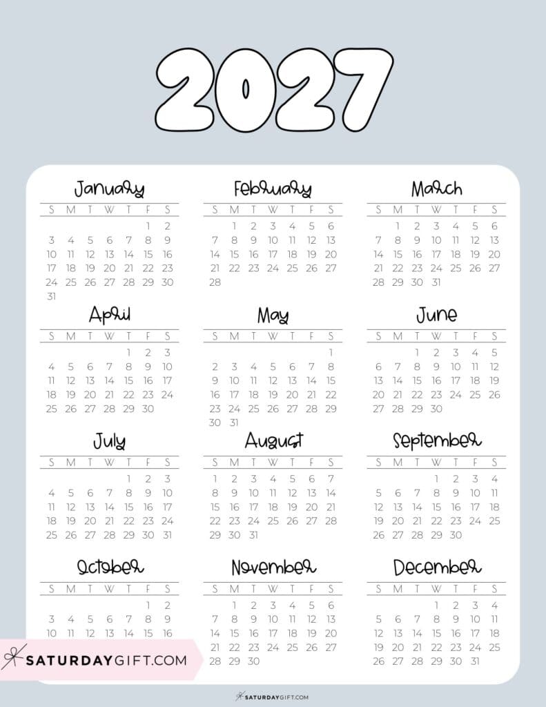 2027 Year Long Calendar Printable
