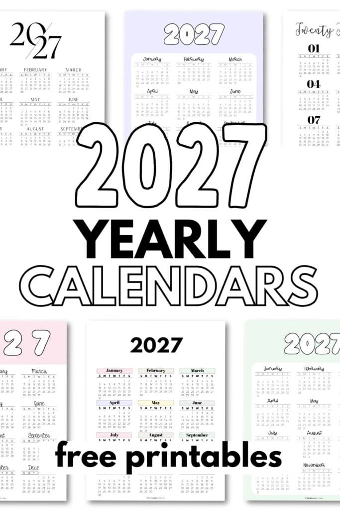 2027 Year at a Glance Calendars - Free Printables