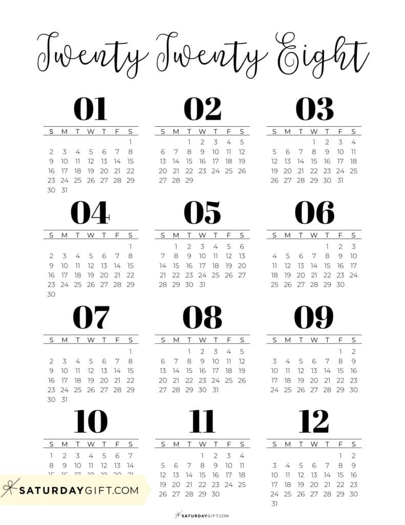 2028 Annual Calendar Template Printable PDF