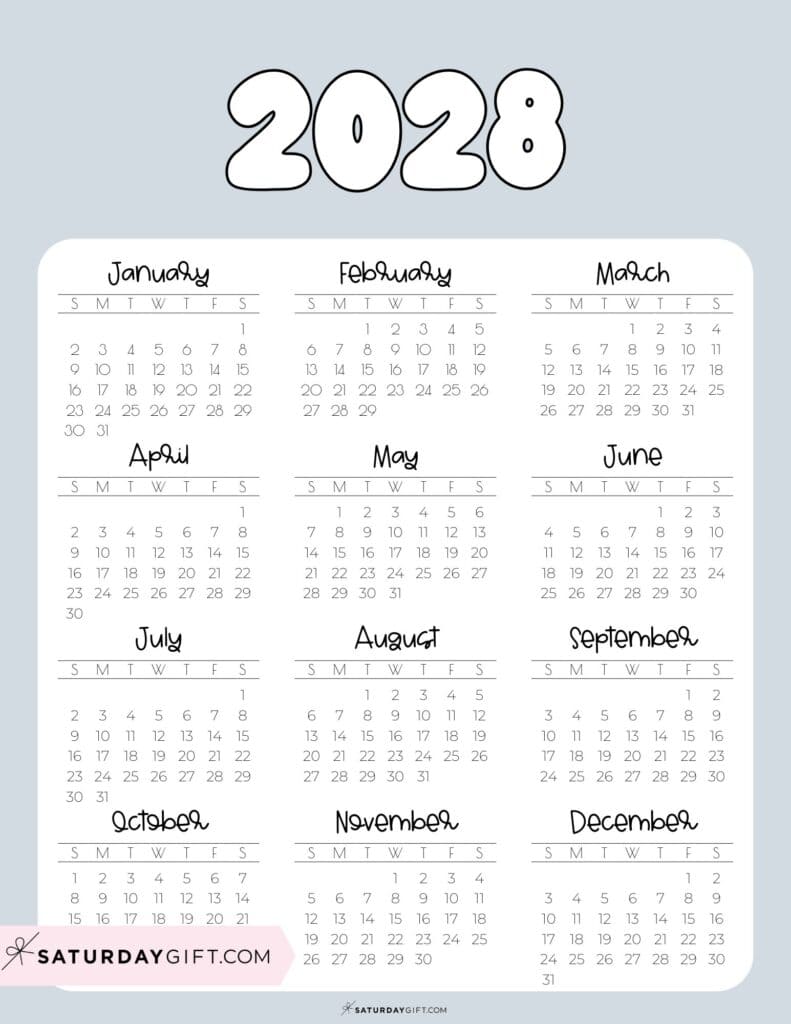 2028 Year Long Calendar Printable