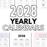 2028 Year at a Glance Calendars - Free Printables