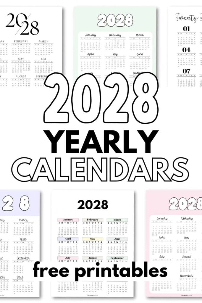 2028 Year at a Glance Calendars - Free Printables
