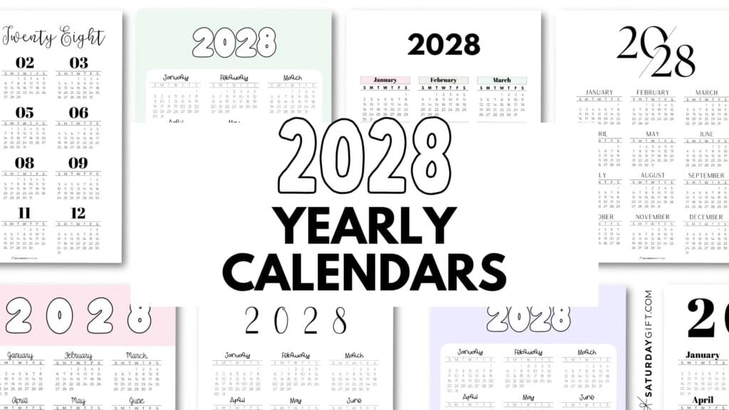 2028 Yearly Calendars - Free Printable Templates