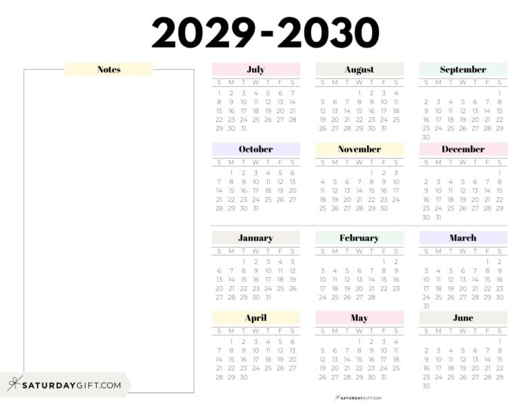 29/30 School Year Calendar printables - 17 Academic Calendars 2029-2030