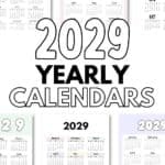 2029 Year at a Glance Calendars - Free Printables