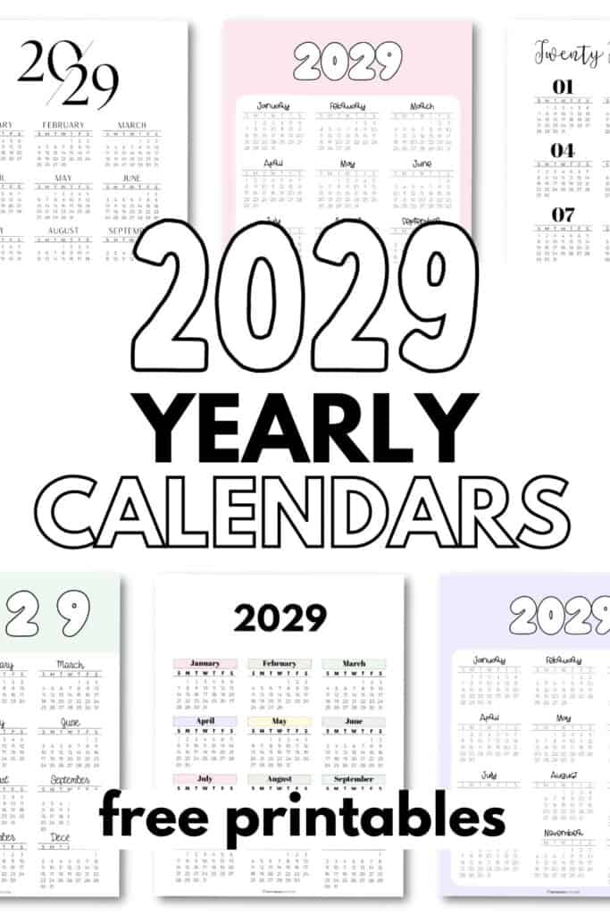 2029 Year at a Glance Calendars - Free Printables