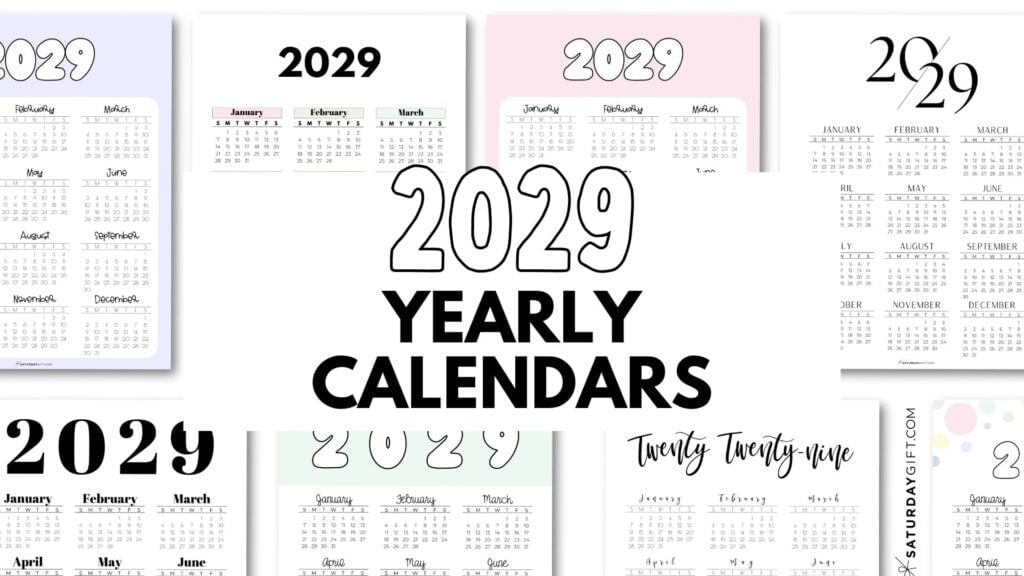 2029 Yearly Calendars - Free Printable Templates