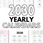 2030 Year at a Glance Calendars - Free Printables