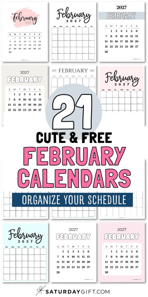 21 Cute & Free February Calendars - Organize Your Schedule | SaturdayGift