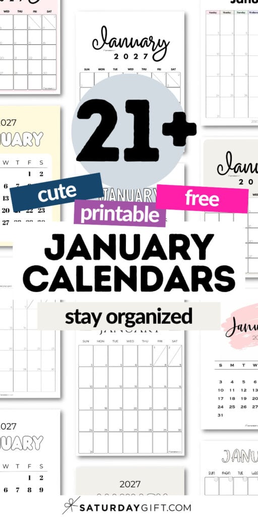 21+ Cute Printable & Free January Calendars - Stay Organized | SaturdayGift