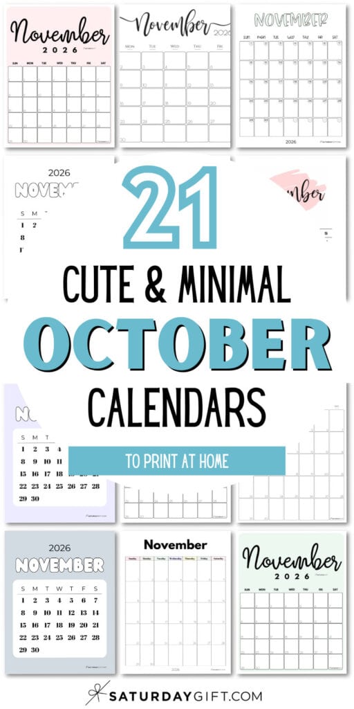 21 Cute and Minimal October Calendars | SaturdayGift