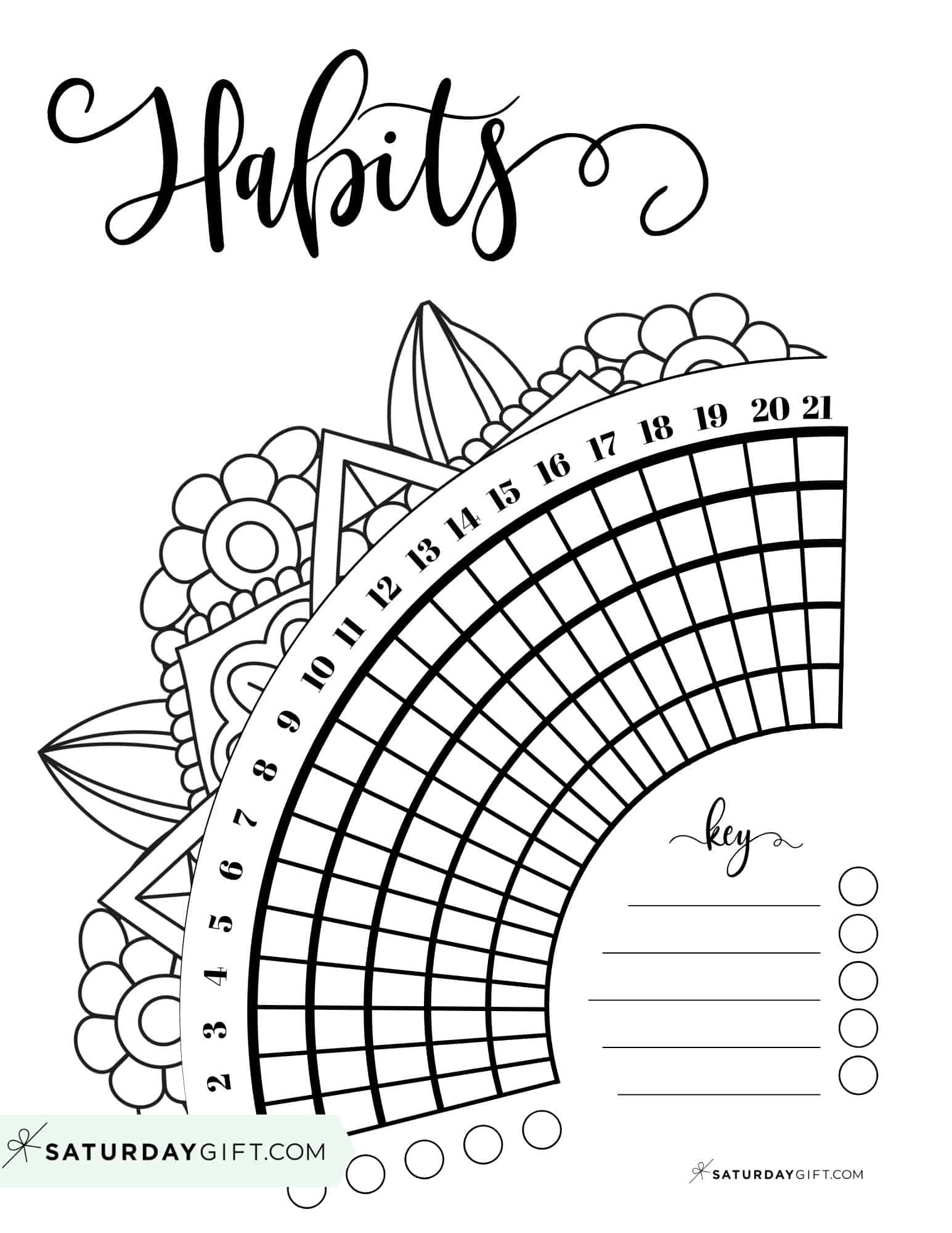 21 Day Habit Tracker Mandala printable PDF