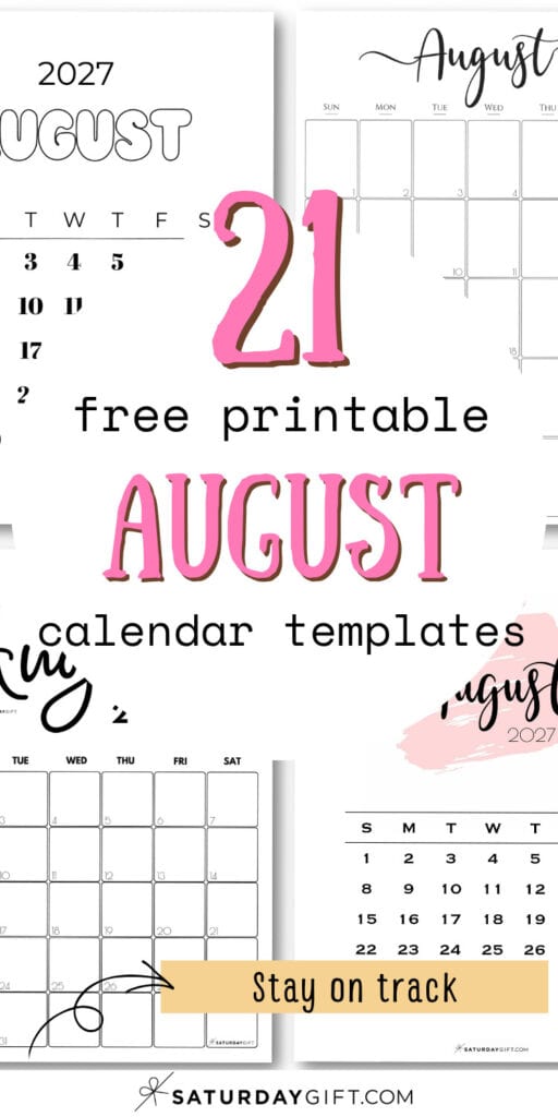 21 Free Printable August - Calendar Templates | SaturdayGift