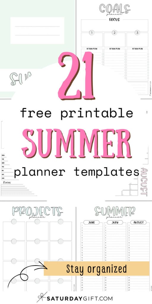 21 Free Printable Summer Planner Templates - Stay Organized | SaturdayGift