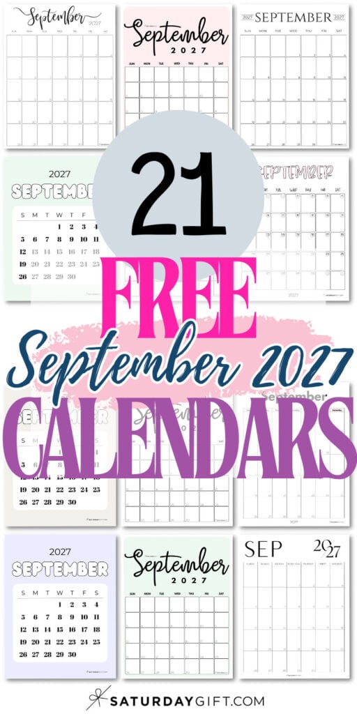 21 Free September 2027 Calendars | SaturdayGift