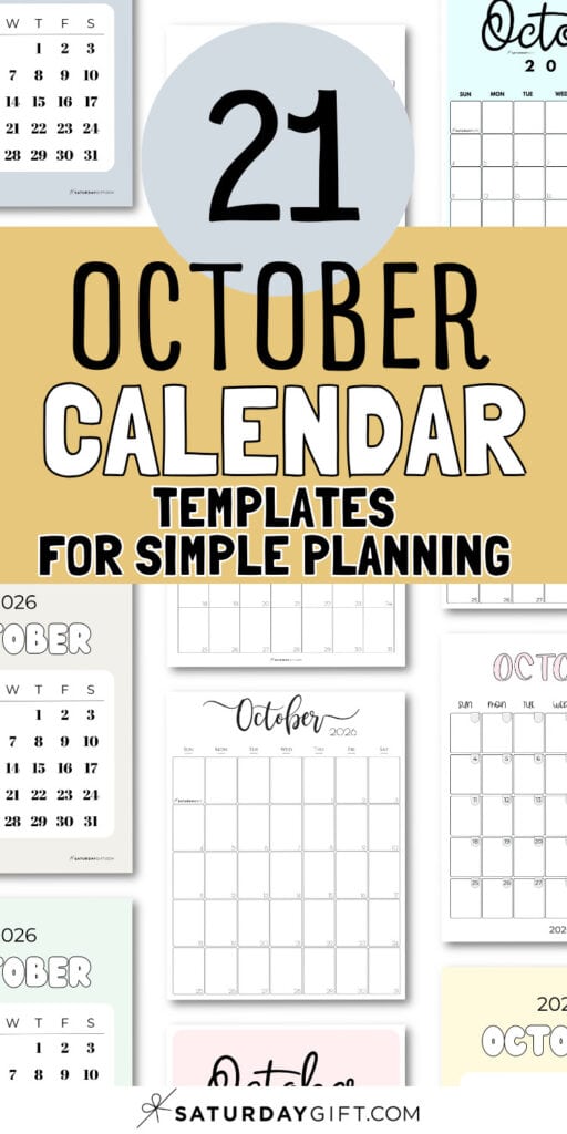 21 October Calendar Templates for Simple Planning | SaturdayGift