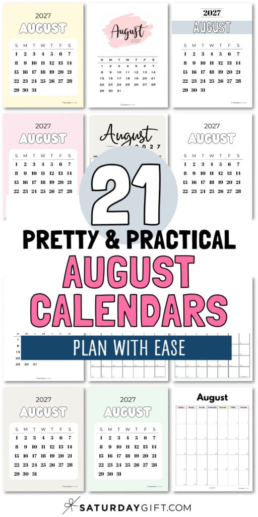 21 Pretty & Practical August Calendars - Plan With Ease | SaturdayGift